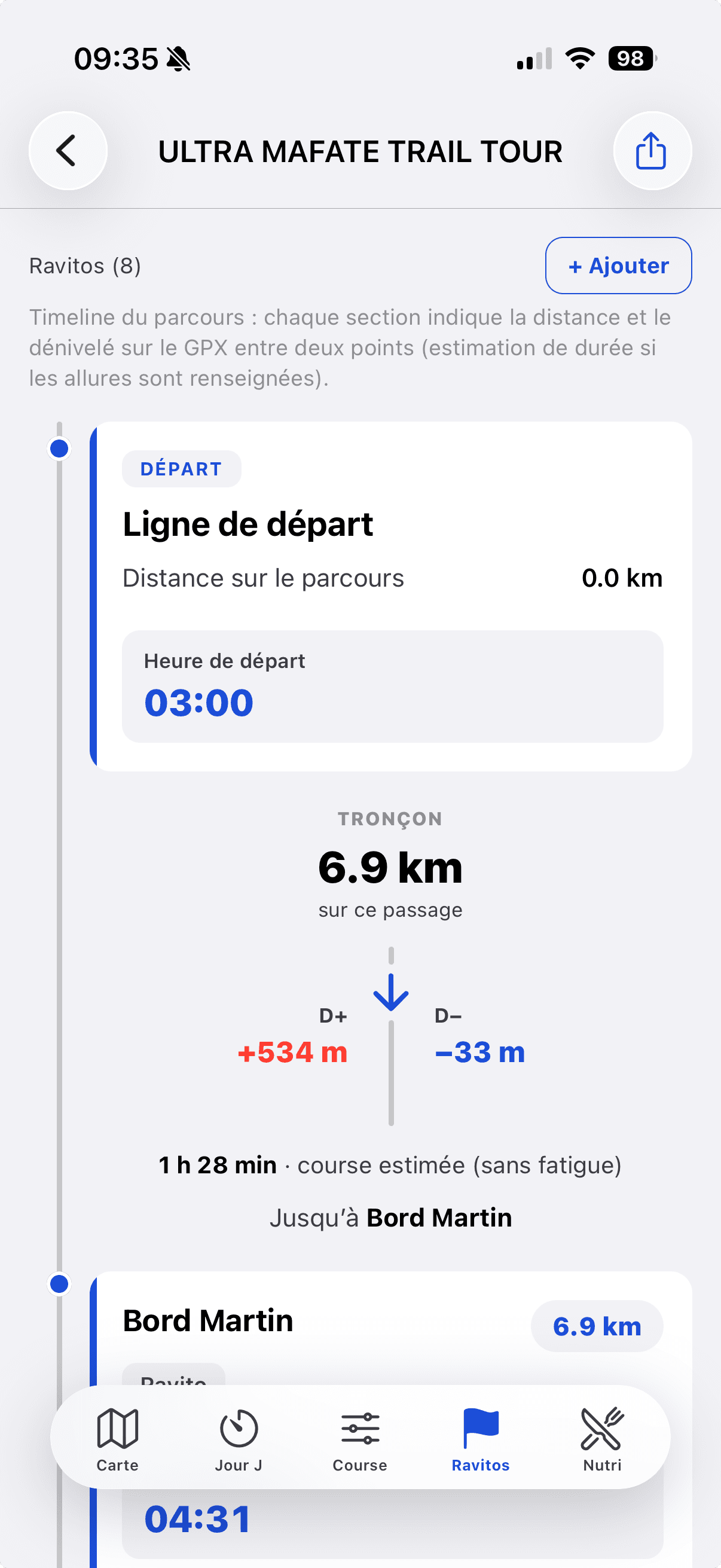Vue mobile de l'application