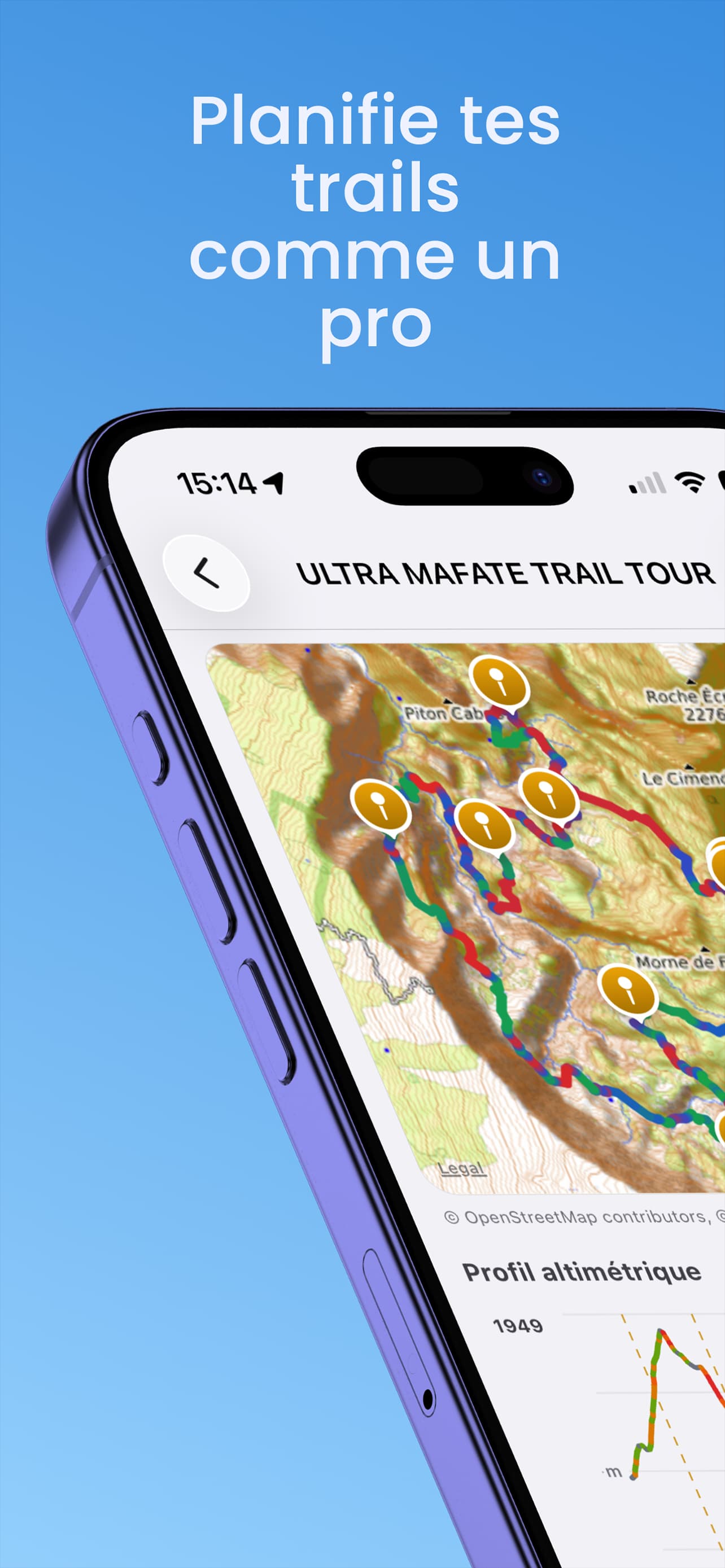 Capture d'écran de l'application mobile Trail Planner